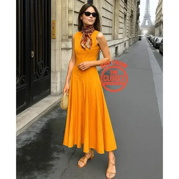 ZARA A-Line Orange Midi Dress NWT | Cotton Blend Blogger Fave - Picture 8 of 16